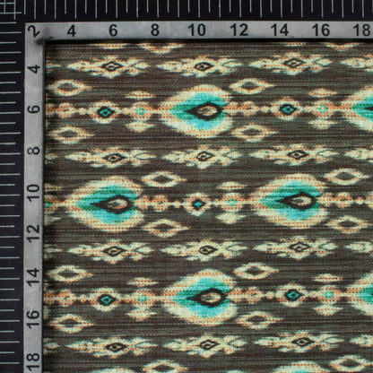 Uniform Green And Aqua Blue Ethnic Pattern Digital Print Linen Textured Fabric (Width 56 Inches)