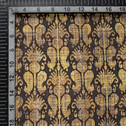 Corn Yellow And Black Ethnic Pattern Digital Print Linen Textured Fabric (Width 56 Inches)