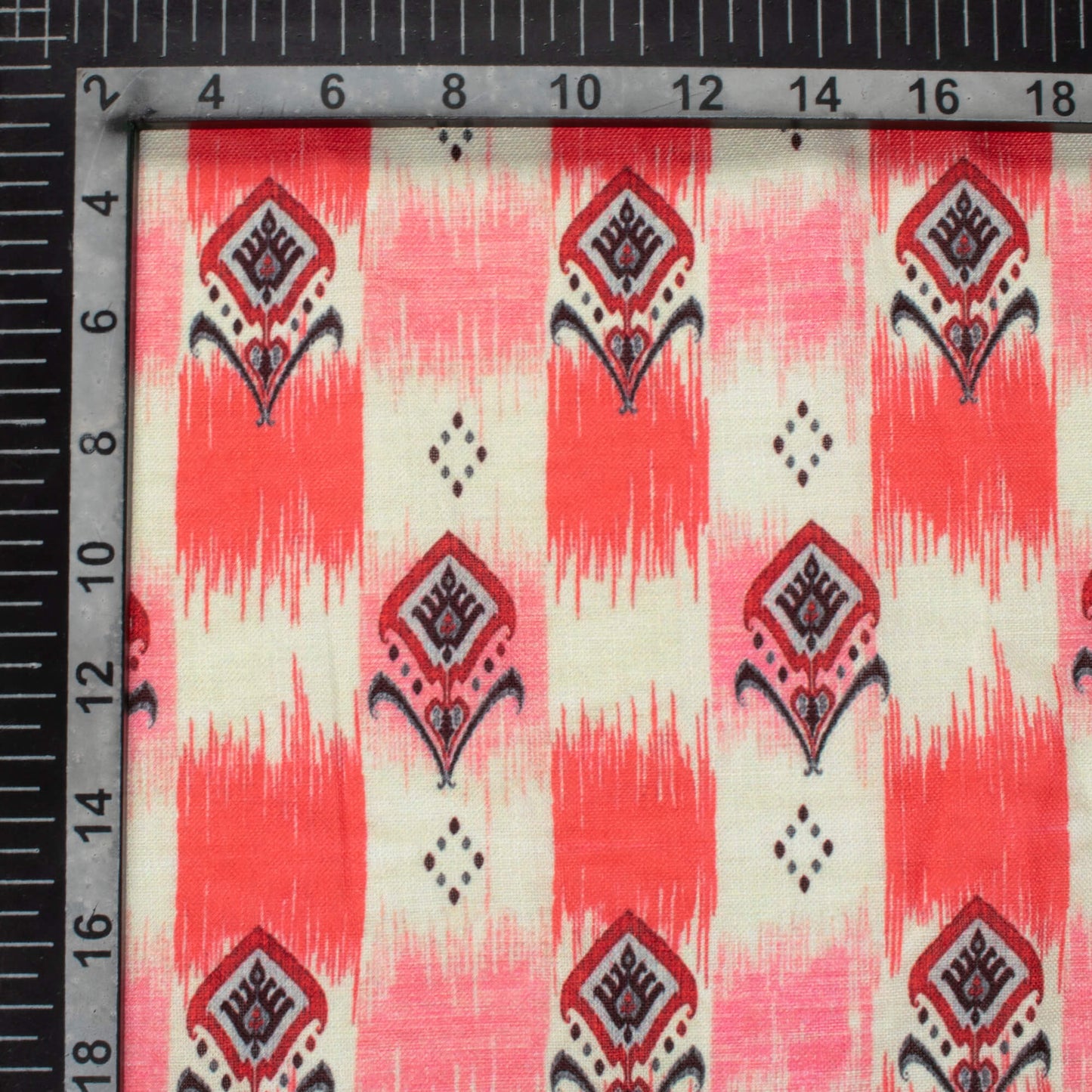 Persian Red And Taffy Pink Ethnic Pattern Digital Print Linen Textured Fabric (Width 56 Inches)