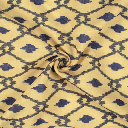 Mellow Yellow And Dark Blue Geometric Pattern Digital Print Linen Textured Fabric (Width 56 Inches)
