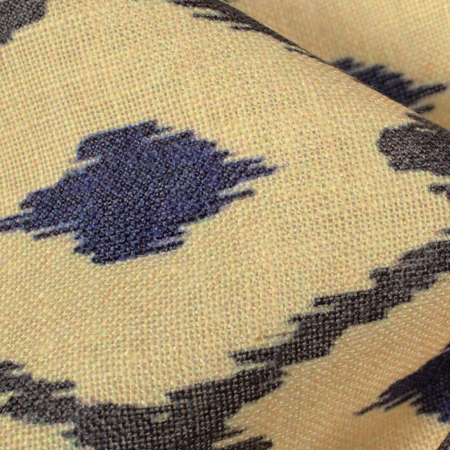 Mellow Yellow And Dark Blue Geometric Pattern Digital Print Linen Textured Fabric (Width 56 Inches)