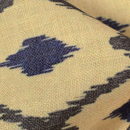 Mellow Yellow And Dark Blue Geometric Pattern Digital Print Linen Textured Fabric (Width 56 Inches)