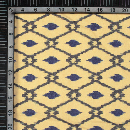 Mellow Yellow And Dark Blue Geometric Pattern Digital Print Linen Textured Fabric (Width 56 Inches)