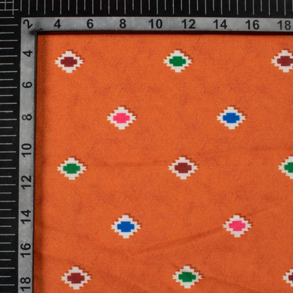 Burnt Orange And Blue Geometric Pattern Digital Print Linen Textured Fabric (Width 56 Inches)