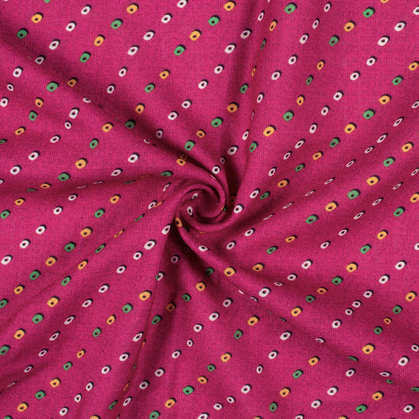 Magenta Pink And Pear Green Bandhani Pattern Digital Print Linen Textured Fabric (Width 56 Inches)