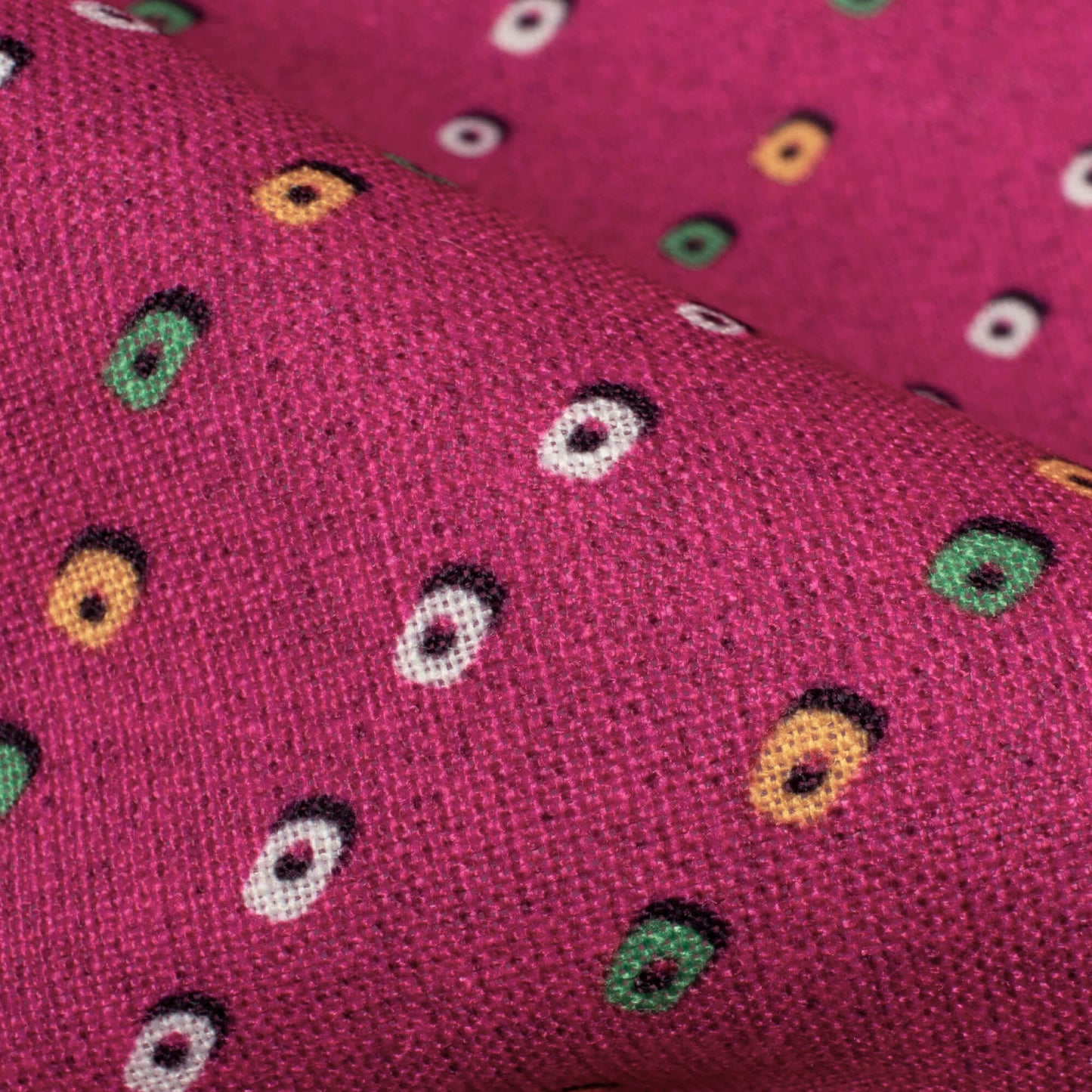 Magenta Pink And Pear Green Bandhani Pattern Digital Print Linen Textured Fabric (Width 56 Inches)