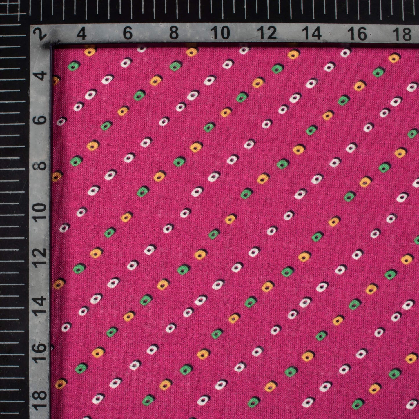 Magenta Pink And Pear Green Bandhani Pattern Digital Print Linen Textured Fabric (Width 56 Inches)