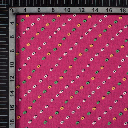 Magenta Pink And Pear Green Bandhanii Pattern Digital Print Linen Textured Fabric (Width 56 Inches)