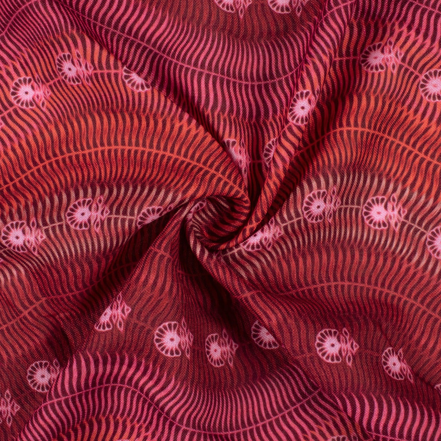 Punch Pink And Sangria Red Leheriya Pattern Digital Print Linen Textured Fabric (Width 56 Inches)