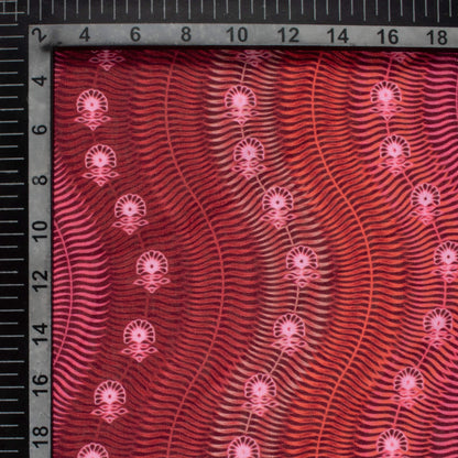 Punch Pink And Sangria Red Leheriya Pattern Digital Print Linen Textured Fabric (Width 56 Inches)