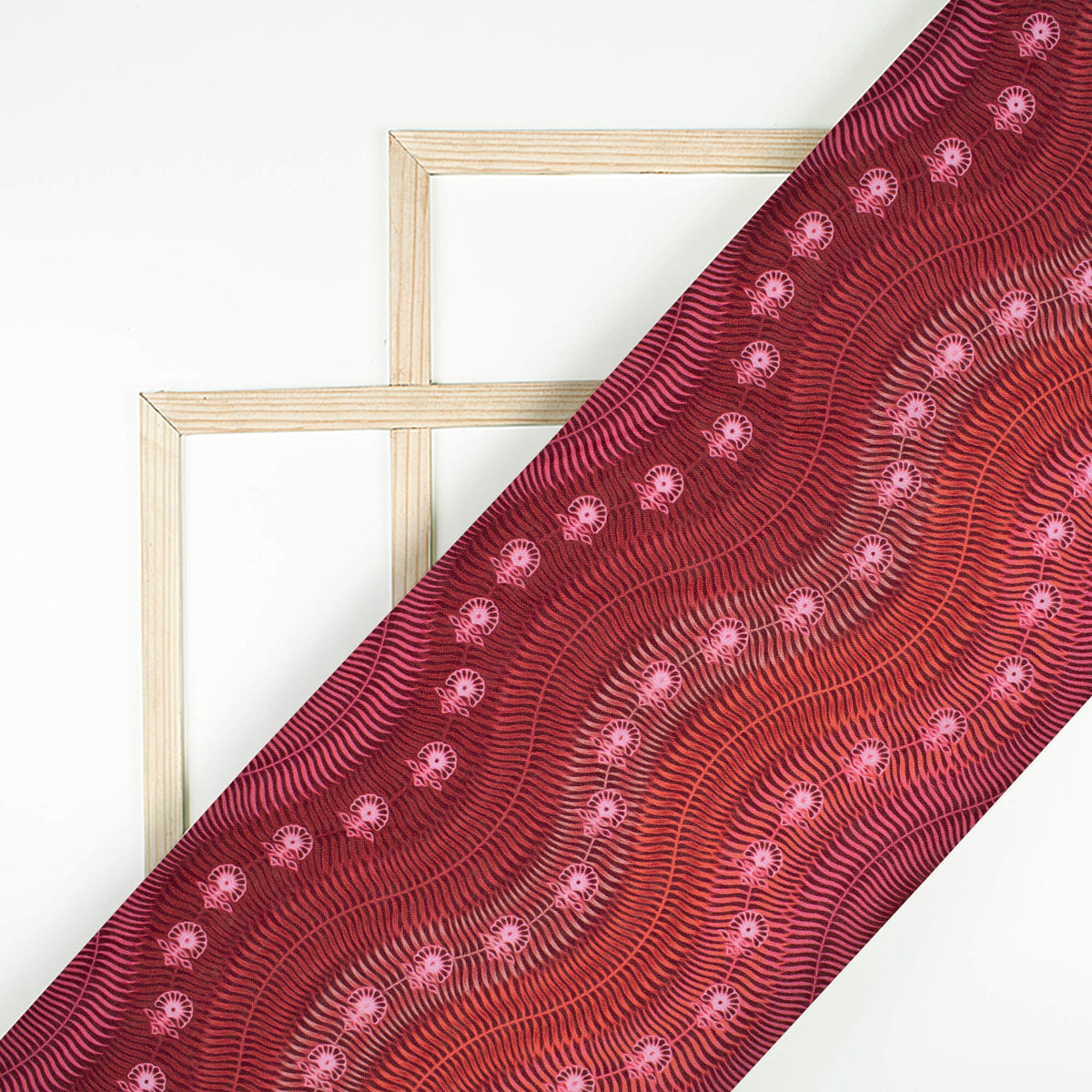 Punch Pink And Sangria Red Leheriya Pattern Digital Print Linen Textured Fabric (Width 56 Inches)
