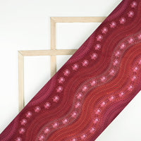 Punch Pink And Sangria Red Leheriya Pattern Digital Print Linen Textured Fabric (Width 56 Inches)