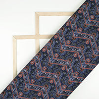 Space Blue And Maroon Ajrakh Pattern Digital Print Linen Textured Fabric (Width 56 Inches)