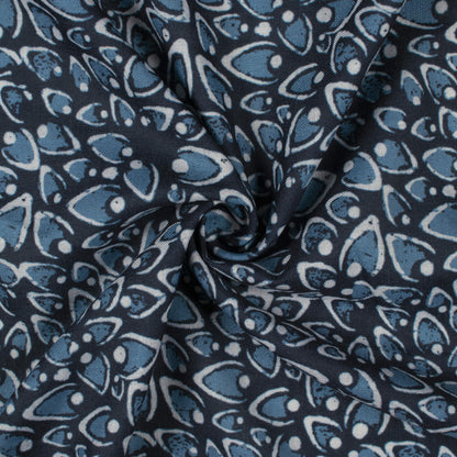 Blue And White Indiigo Pattern Digital Print Linen Textured Fabric (Width 56 Inches)