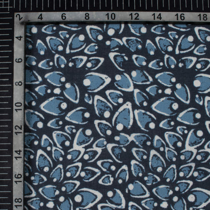 Blue And White Indiigo Pattern Digital Print Linen Textured Fabric (Width 56 Inches)