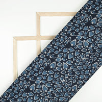 Blue And White Indiigo Pattern Digital Print Linen Textured Fabric (Width 56 Inches)