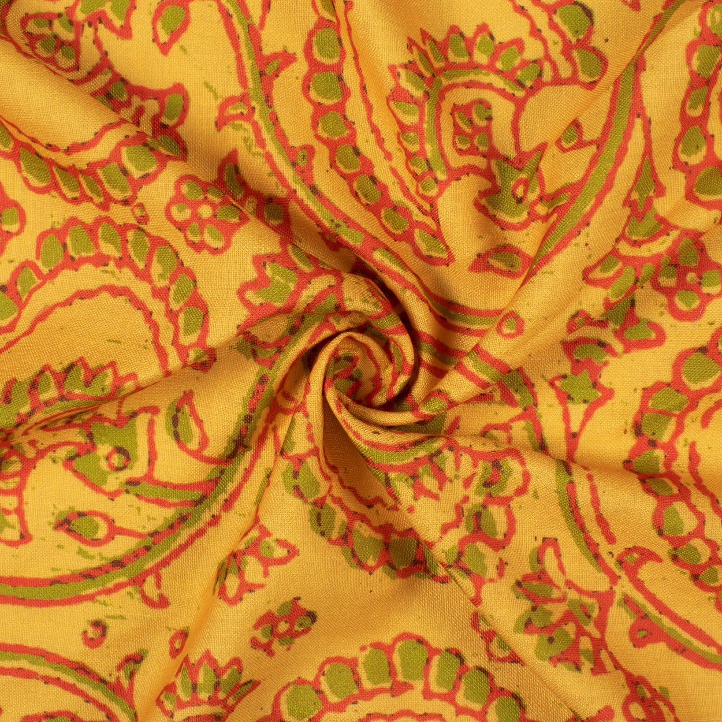 Goldenrod Yellow And Red Floral Pattern Digital Print Linen Textured Fabric (Width 56 Inches)