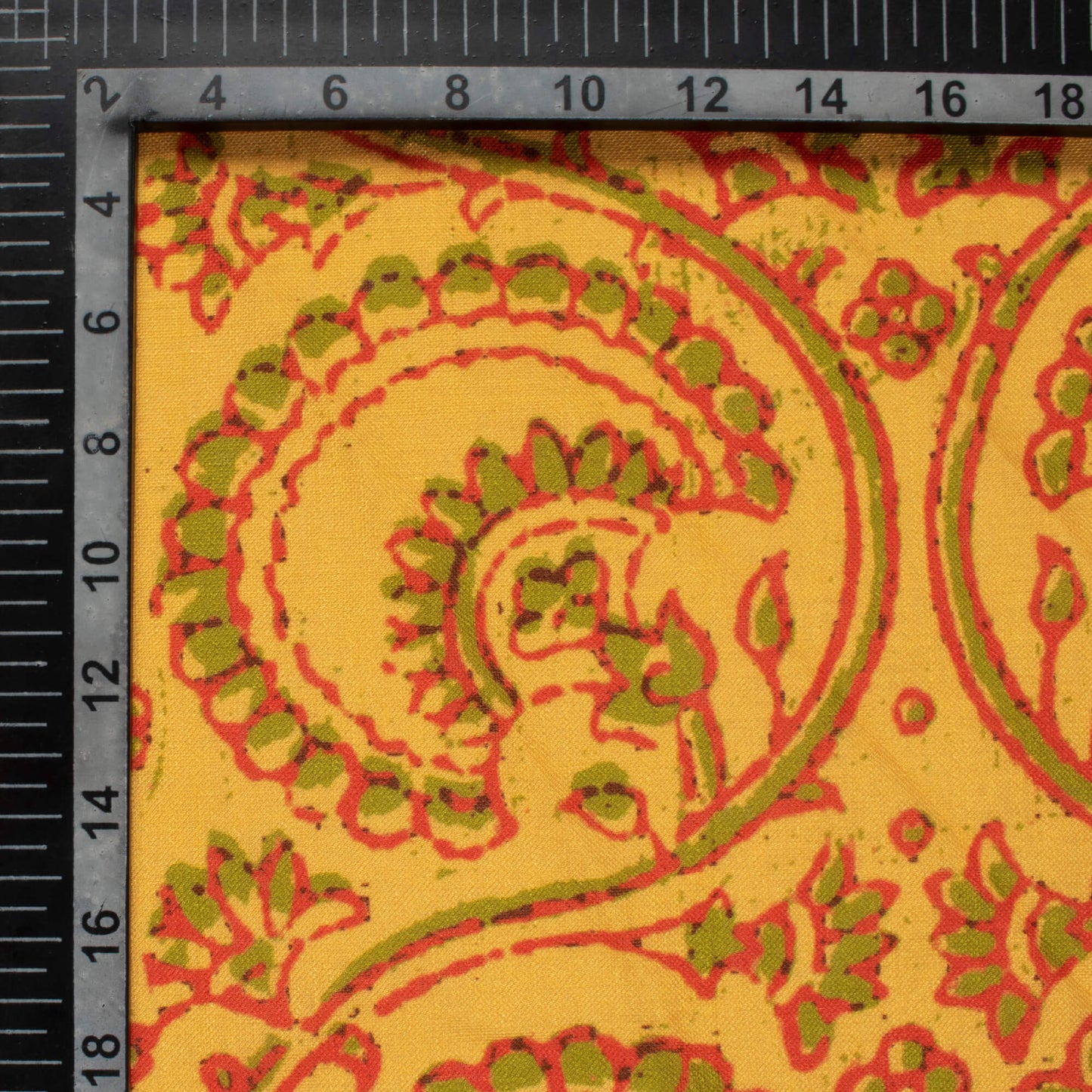 Goldenrod Yellow And Red Floral Pattern Digital Print Linen Textured Fabric (Width 56 Inches)