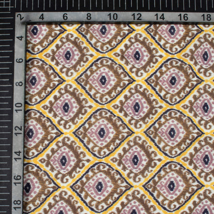 Coffee Brown And Honey Yellow Trellis Pattern Digital Print Linen Textured Fabric (Width 56 Inches)