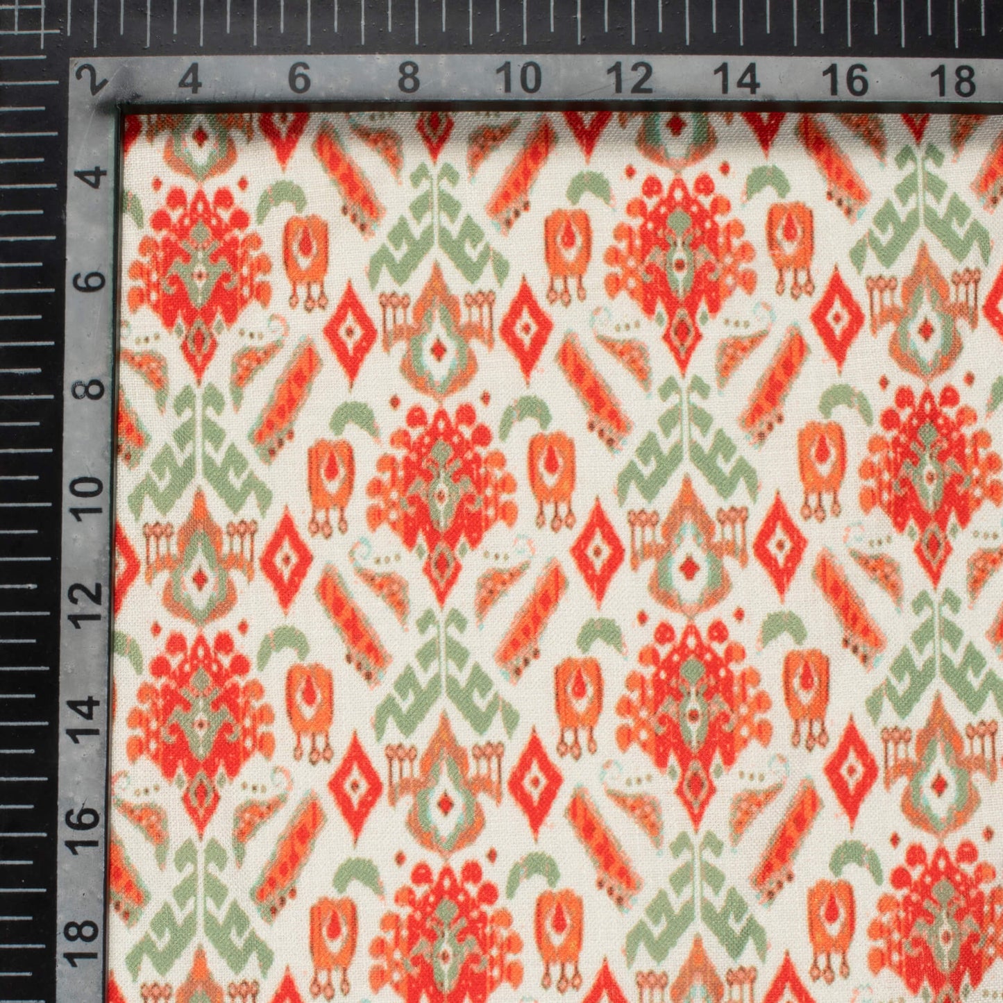 Fire Brick Red And Off White Ethnic Pattern Digital Print Linen Textured Fabric (Width 56 Inches)