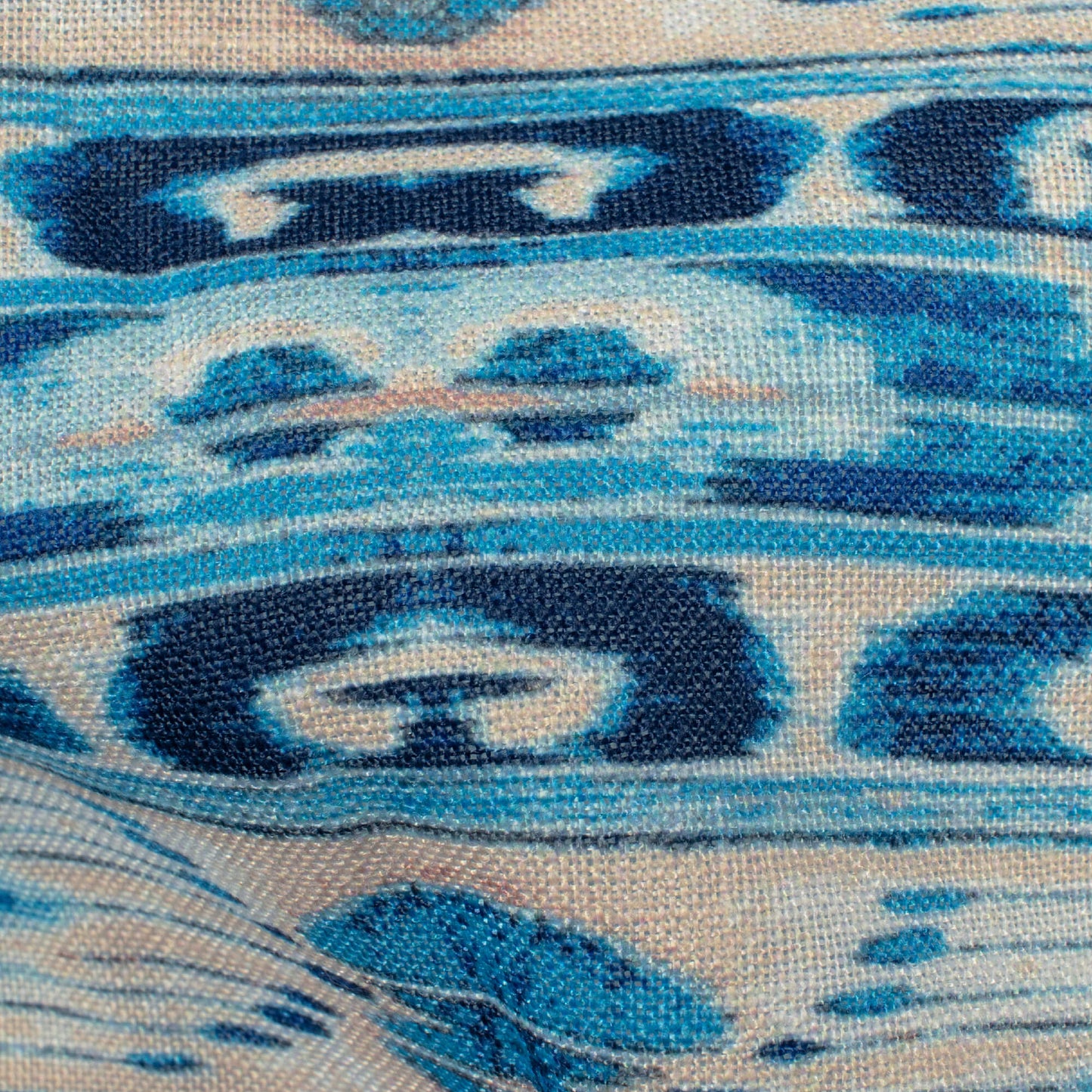 Cerulean Blue And Cream Stripes Pattern Digital Print Linen Textured Fabric (Width 56 Inches)