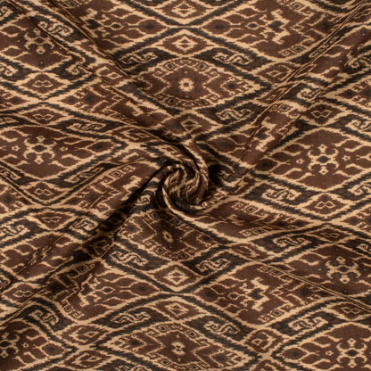 Coffee Brown And Black Geometric Pattern Digital Print Linen Textured Fabric (Width 56 Inches)