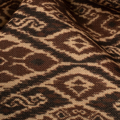 Coffee Brown And Black Geometric Pattern Digital Print Linen Textured Fabric (Width 56 Inches)