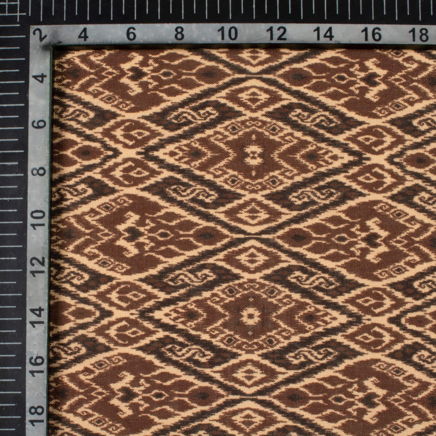 Coffee Brown And Black Geometric Pattern Digital Print Linen Textured Fabric (Width 56 Inches)
