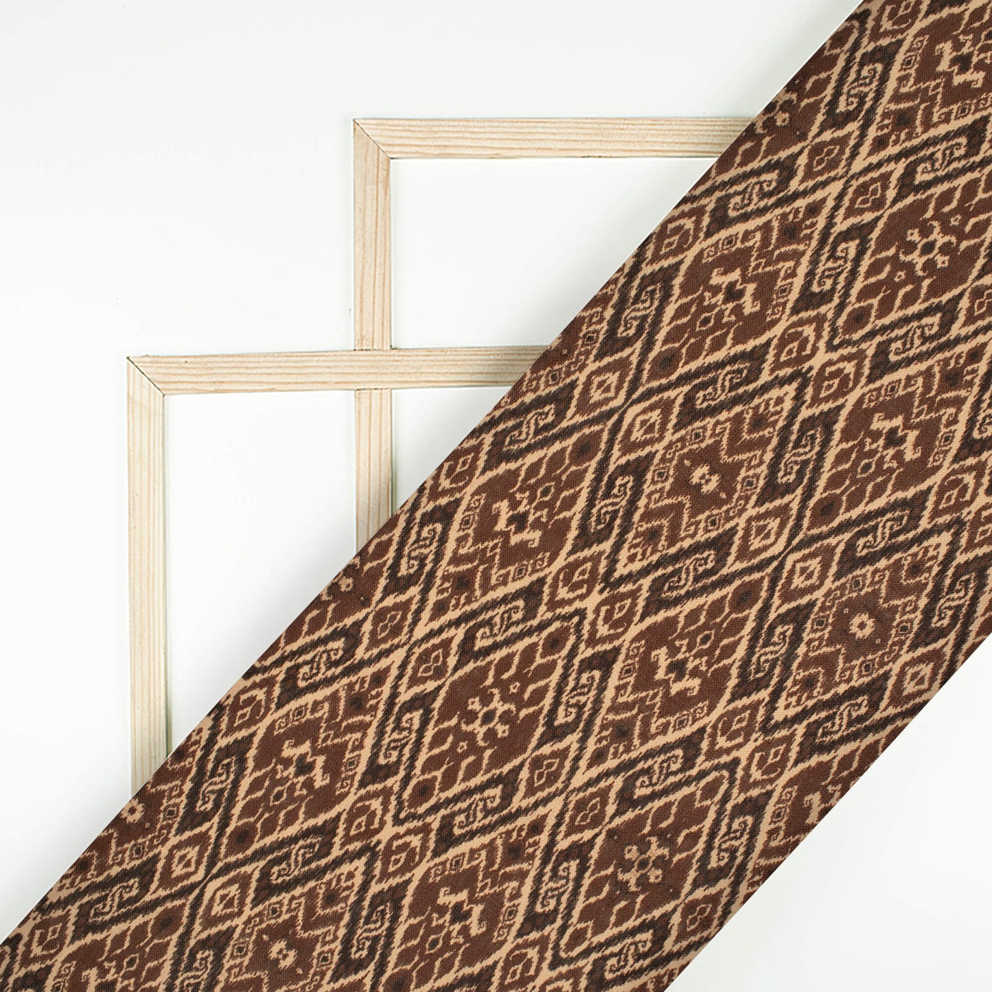 Coffee Brown And Black Geometric Pattern Digital Print Linen Textured Fabric (Width 56 Inches)