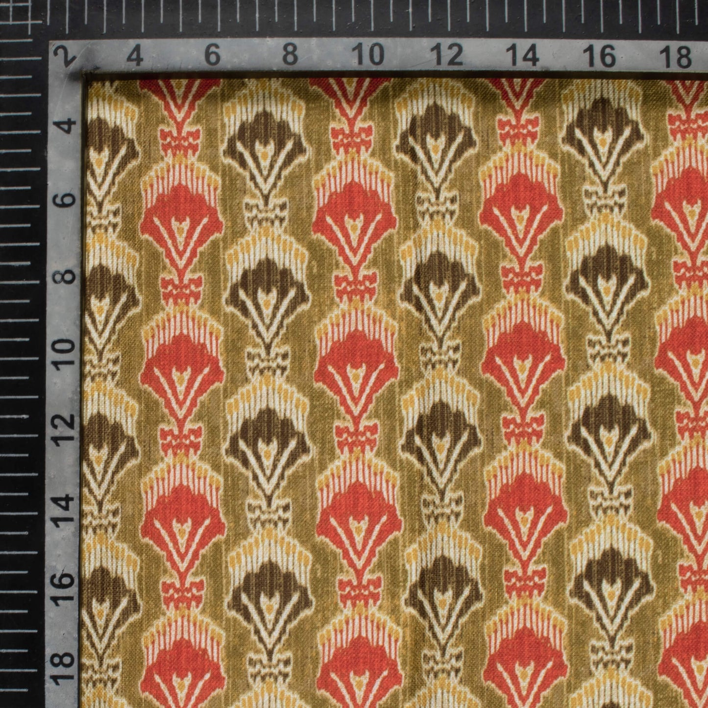 Olive Green And Persian Red Booti Pattern Digital Print Linen Textured Fabric (Width 56 Inches)