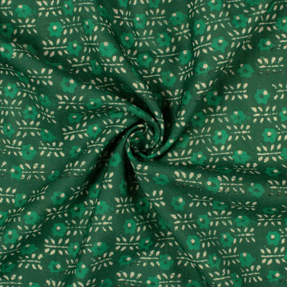 Forest Green Floral Pattern Digital Print Linen Textured Fabric (Width 56 Inches)