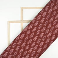 Sangria Red Paisley Pattern Digital Print Linen Textured Fabric (Width 56 Inches)