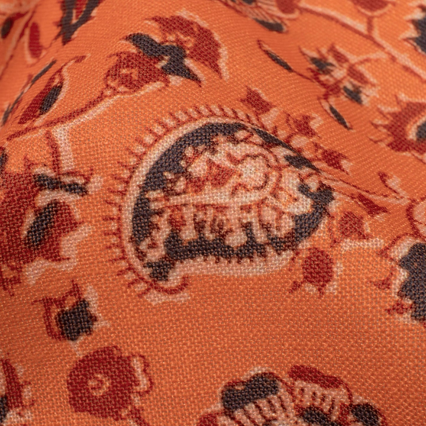 Salamander Orange And Dark Orange Floral Pattern Digital Print Linen Textured Fabric (Width 56 Inches)