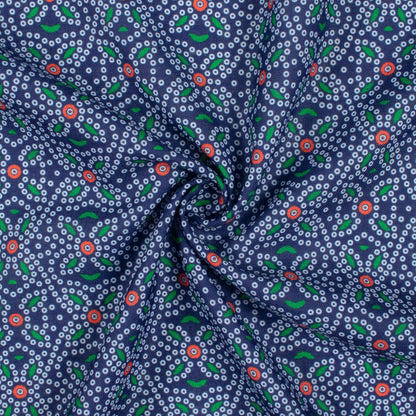 Space Blue And White Bandhanii Pattern Digital Print Linen Textured Fabric (Width 56 Inches)