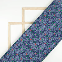 Space Blue And White Bandhanii Pattern Digital Print Linen Textured Fabric (Width 56 Inches)