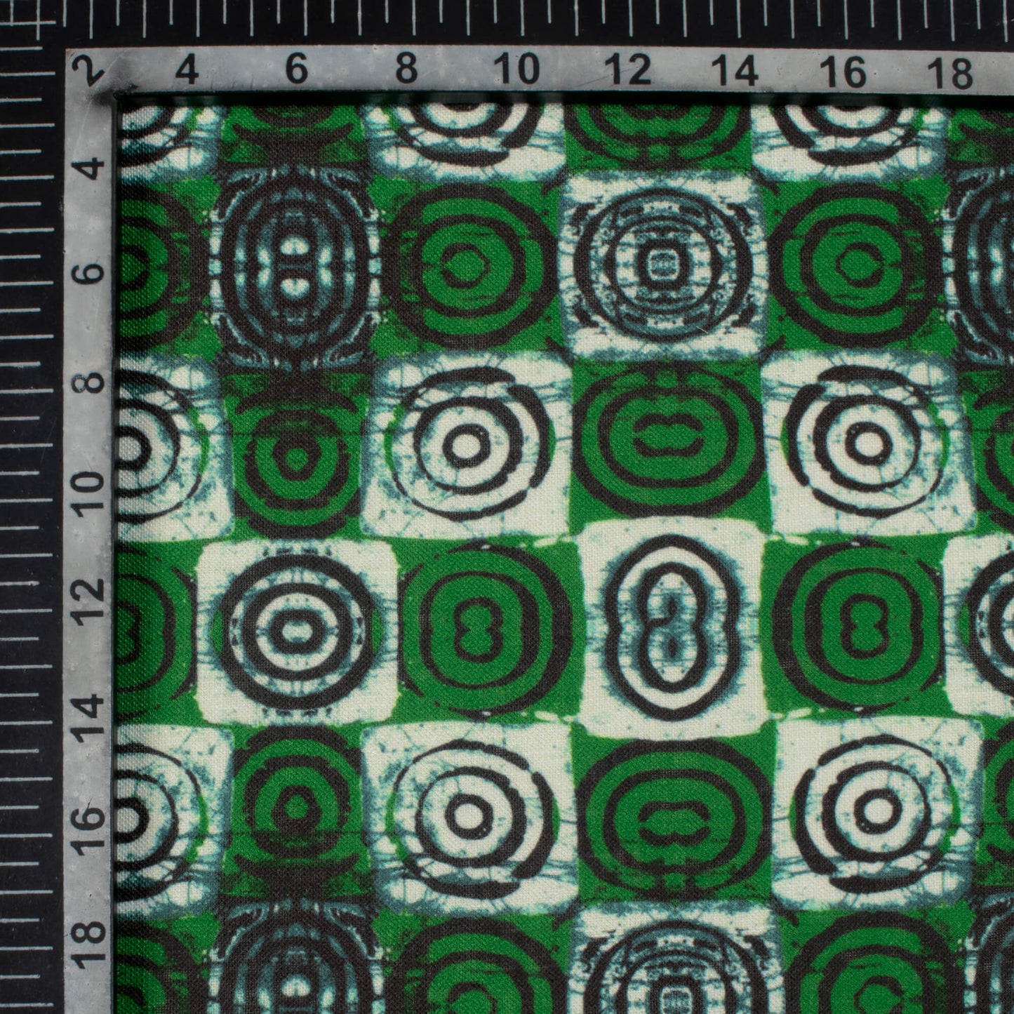 Black And Dartmouth Green Geometric Pattern Digital Print Linen Textured Fabric (Width 56 Inches)