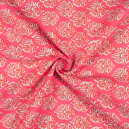 Brick Pink And Red Floral Pattern Digital Print Linen Textured Fabric (Width 56 Inches)