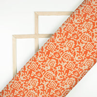 Blaze Orange And Off White Quirky Pattern Digital Print Linen Textured Fabric (Width 56 Inches)