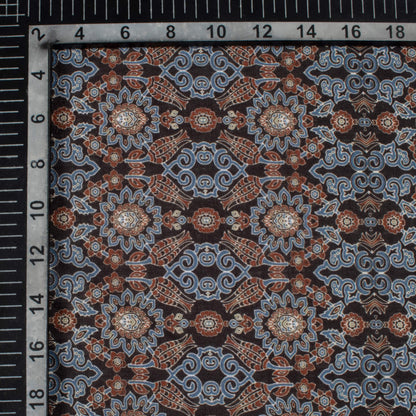 Pigeon Blue And Maroon Ajrakh Pattern Digital Print Linen Textured Fabric (Width 56 Inches)
