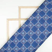 Blue And White Indiigo Pattern Digital Print Linen Textured Fabric (Width 56 Inches)