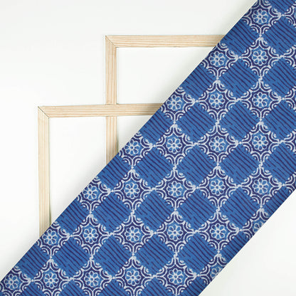 Blue And White Indiigo Pattern Digital Print Linen Textured Fabric (Width 56 Inches)