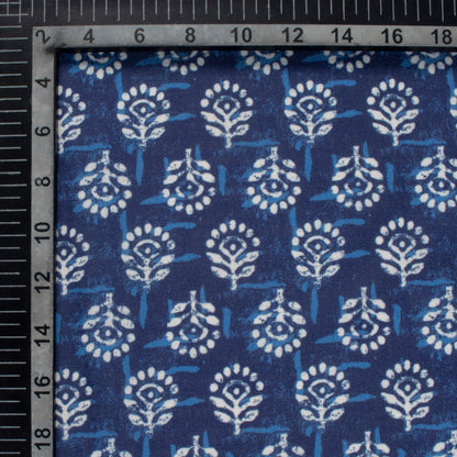 Blue And White Indiigo Pattern Digital Print Linen Textured Fabric (Width 56 Inches)