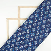 Blue And White Indiigo Pattern Digital Print Linen Textured Fabric (Width 56 Inches)