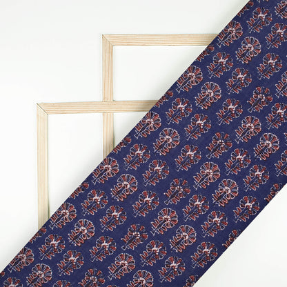 Grape Purple And Red Ajrakh Pattern Digital Print Linen Textured Fabric (Width 56 Inches)