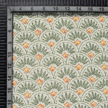 Pastel Green And Yellow Floral Pattern Digital Print Linen Textured Fabric (Width 56 Inches)