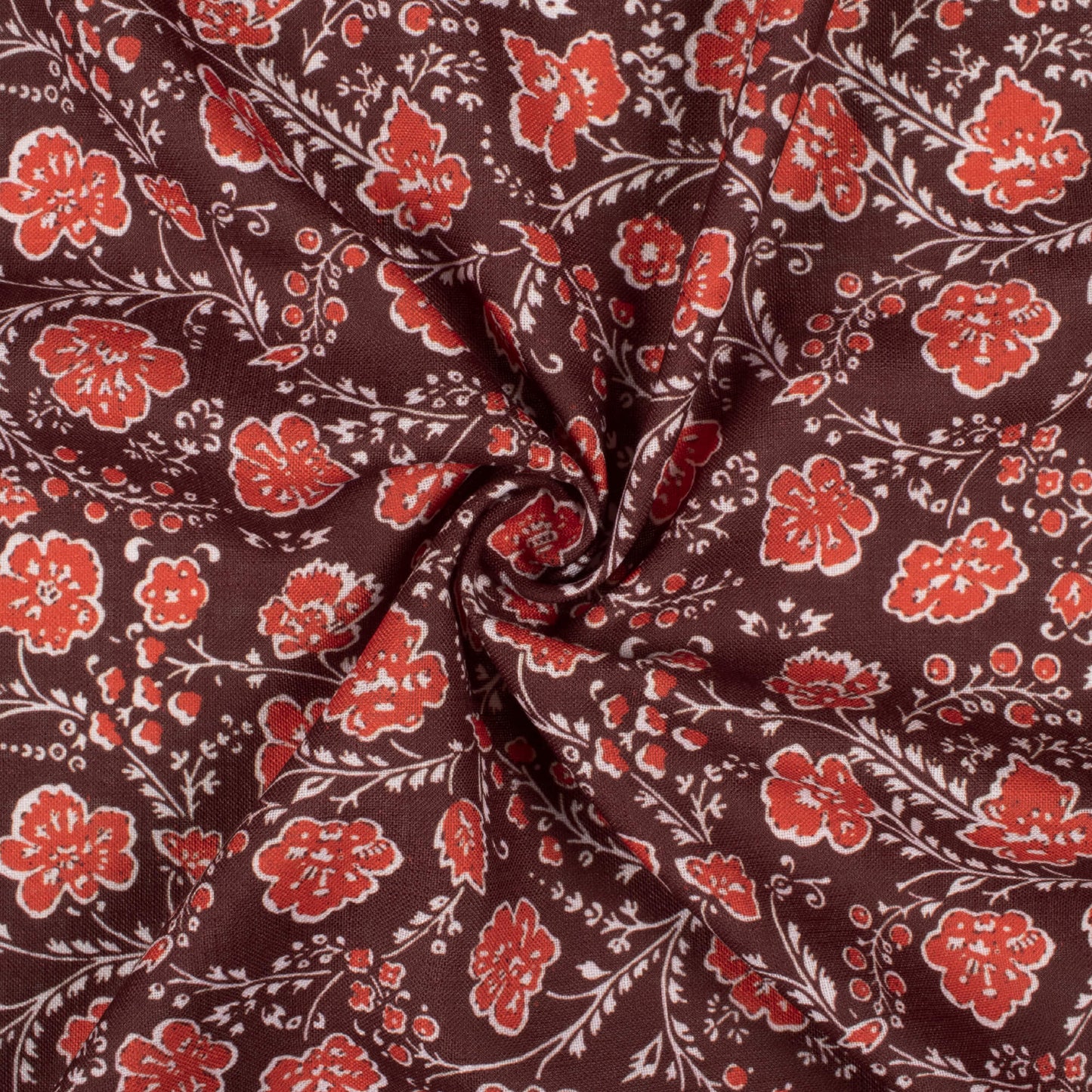 Maroon And Persian Red Floral Pattern Digital Print Linen Textured Fabric (Width 56 Inches)