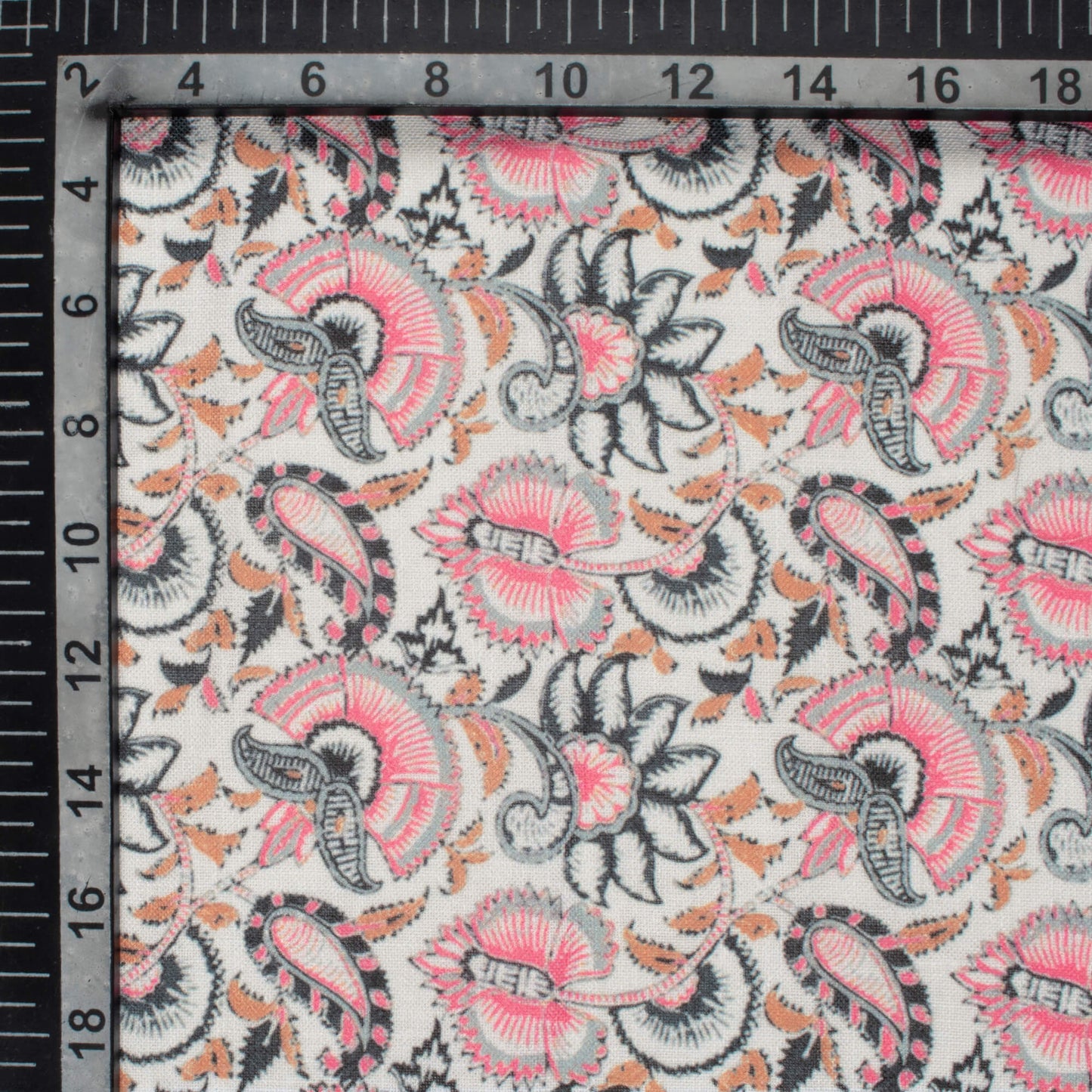 Taffy Pink And Green Floral Pattern Digital Print Linen Textured Fabric (Width 56 Inches)