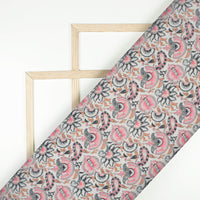 Taffy Pink And Green Floral Pattern Digital Print Linen Textured Fabric (Width 56 Inches)
