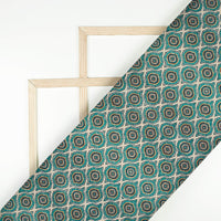 Teal Green And Off White Trellis Pattern Digital Print Linen Textured Fabric (Width 56 Inches)