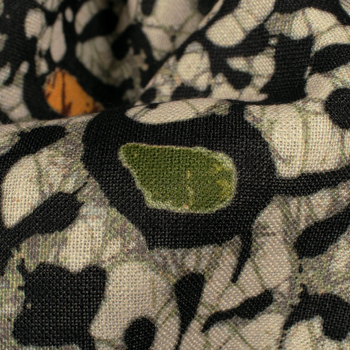 Moss Green And Black Paisley Pattern Digital Print Linen Textured Fabric (Width 56 Inches)
